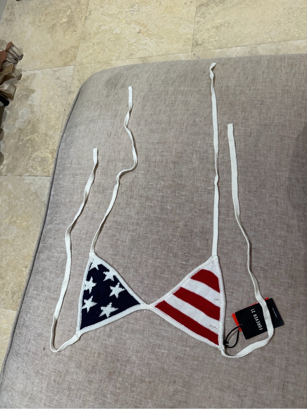 4th of JULY - Forever 21 Red & White Striped Knit Triangle Bikini Top - size S